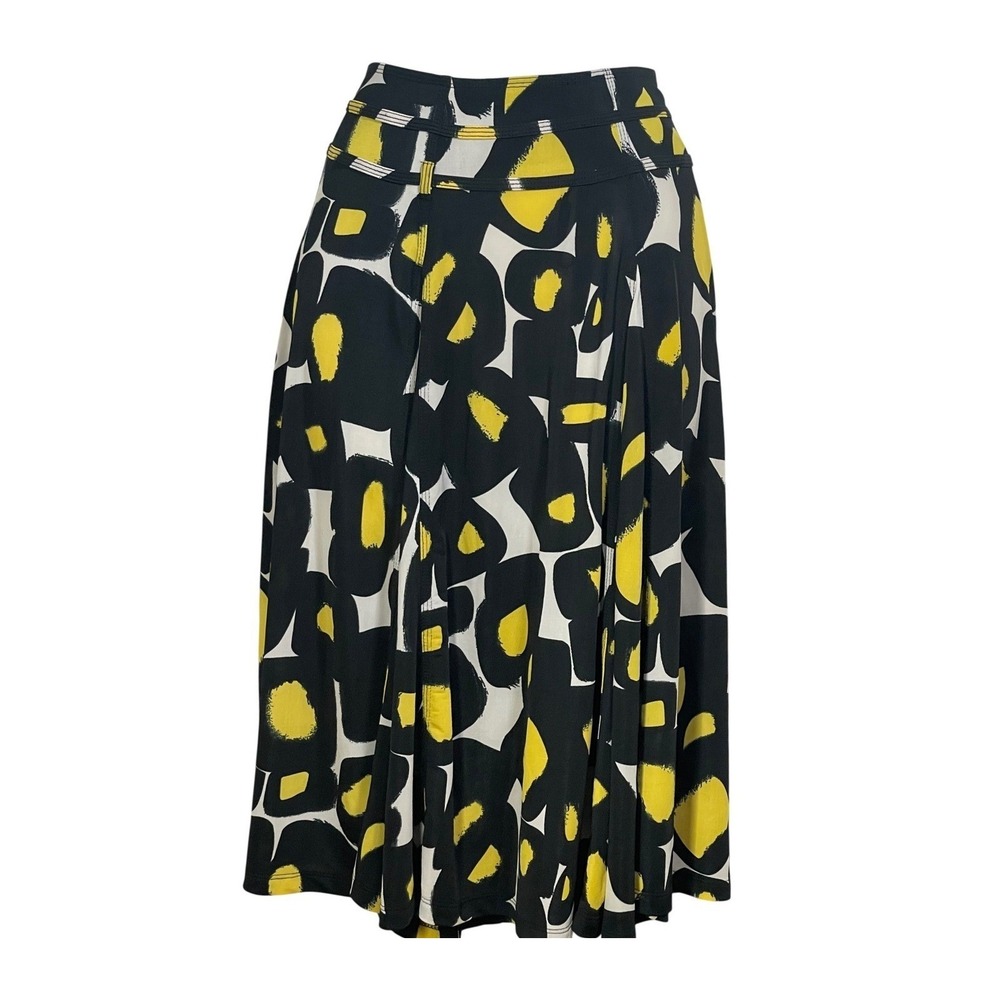 Lapis Black White and Yellow Abstract Print Midi Skirt